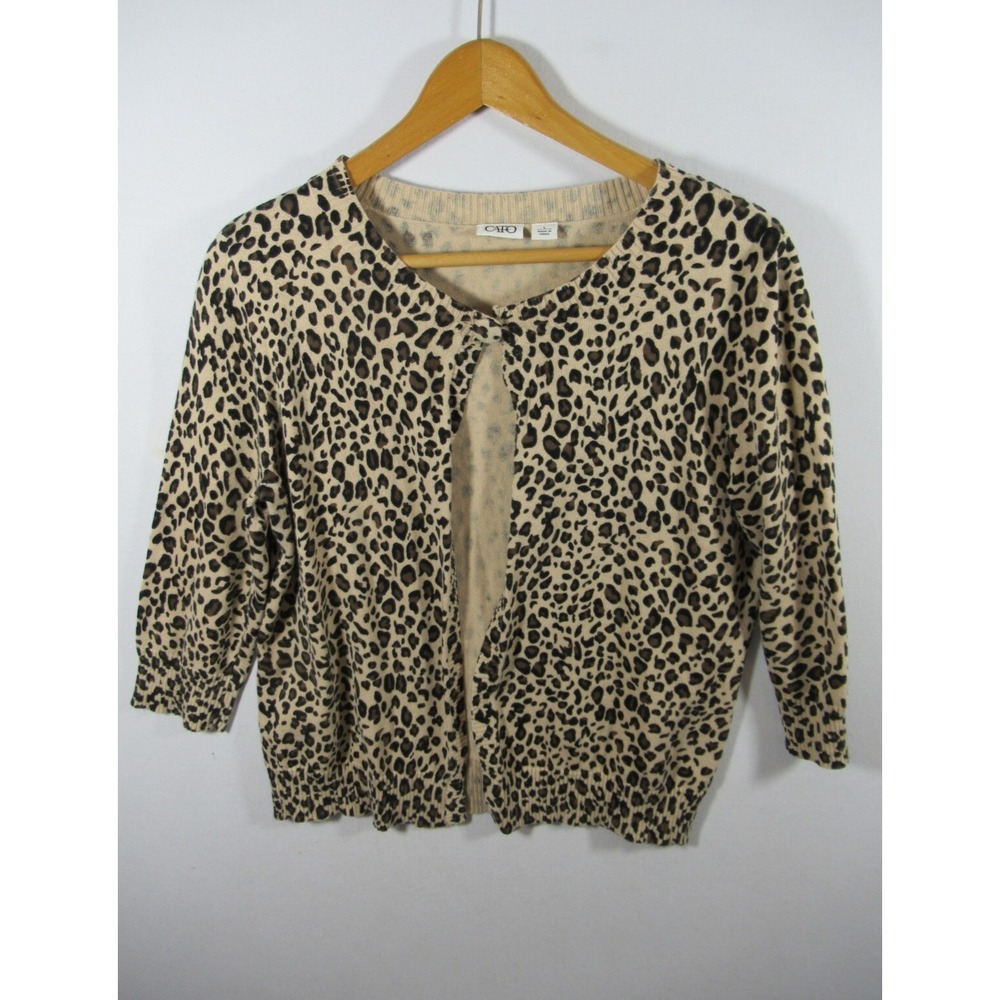 Cato Animal Print Cardigan Sweater Women Large 3/4 Sleeve One-Button Cotton
